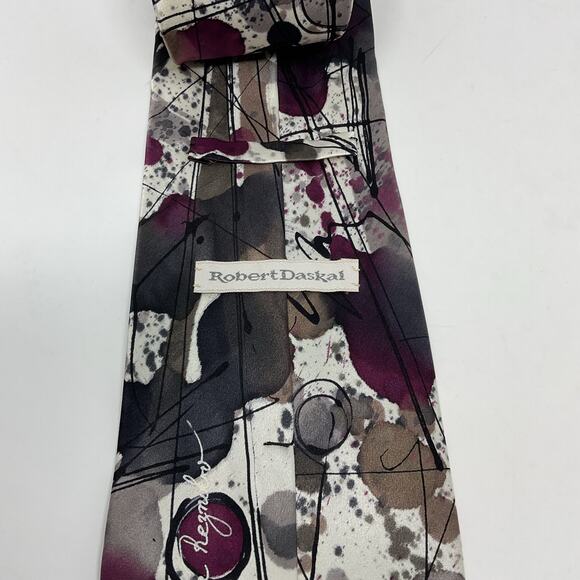 Vintage Robert Daskal Abstract ties 100% Silk Hand Painted Novelty Mens Art Tie - Picture 4 of 6